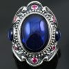 Hertsoginna Blue Cabochon Corundum Silver Ring LR-145B