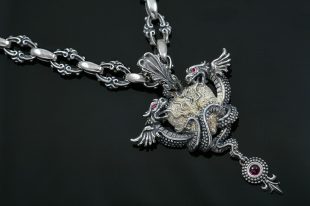 Dragon Wrapped Human Heart Two Tone Silver Pendant PT-169