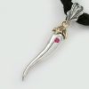 Italian Horn Silver Charm Amulet Pendant With Red Zirconia CH-081
