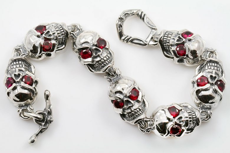 Jumbo Red Eyed Skull Link Silver Bracelet BR040