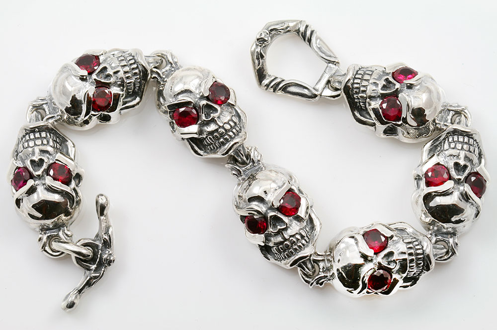 Jumbo Red Eyed Skull Link Silver Bracelet BR-040