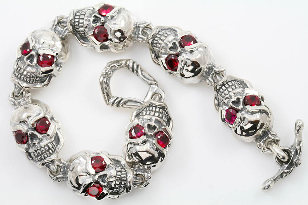 Jumbo Red Eyed Skull Link Silver Bracelet BR-040