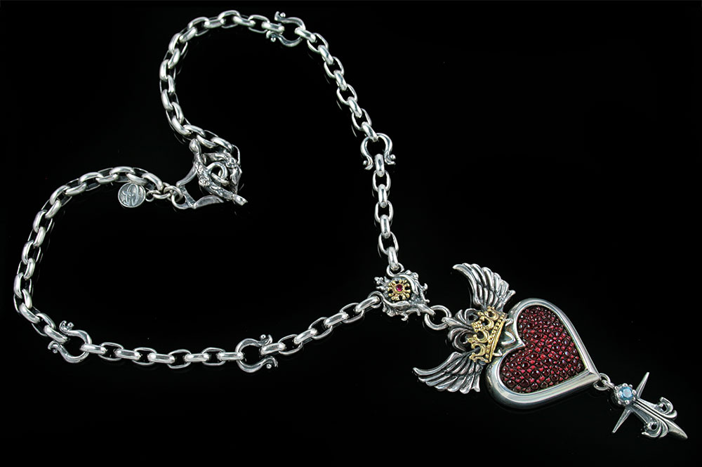 Kingdom Of Love Crowned Heart with Wings Sterling Silver Necklace N-013