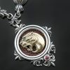 Leonidas Lion Head Garnet Beads & Stingray Skin Silver Necklace NK-142