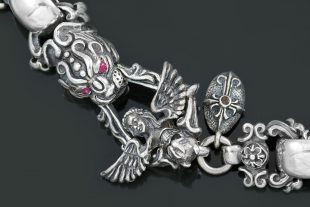 Lurda Panther Head Silver Bracelet With Angel & Skull Closure BR-046