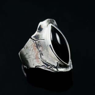 "MARBLE" Black Onyx Silver Ring LR-164