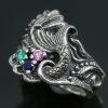 Mermaid Tail Colorful CZ Oxidized Silver Ring LR-105