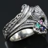 Mermaid Tail Colorful CZ Oxidized Silver Ring LR-105