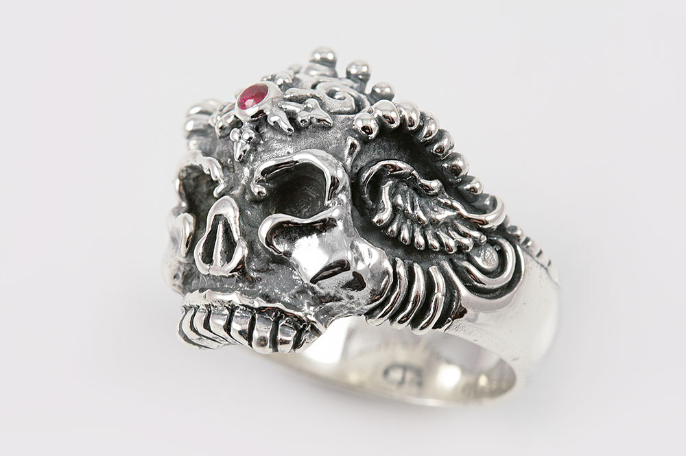 Monster Skull Gothic Ruby Oxidized Silver Ring MR-013
