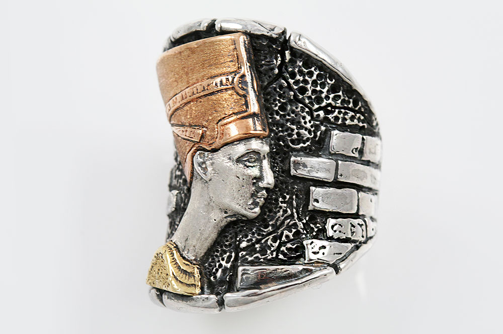 Nefertiti Egyptian Modern 2 Tone Oxidized Silver Ring LR-139G