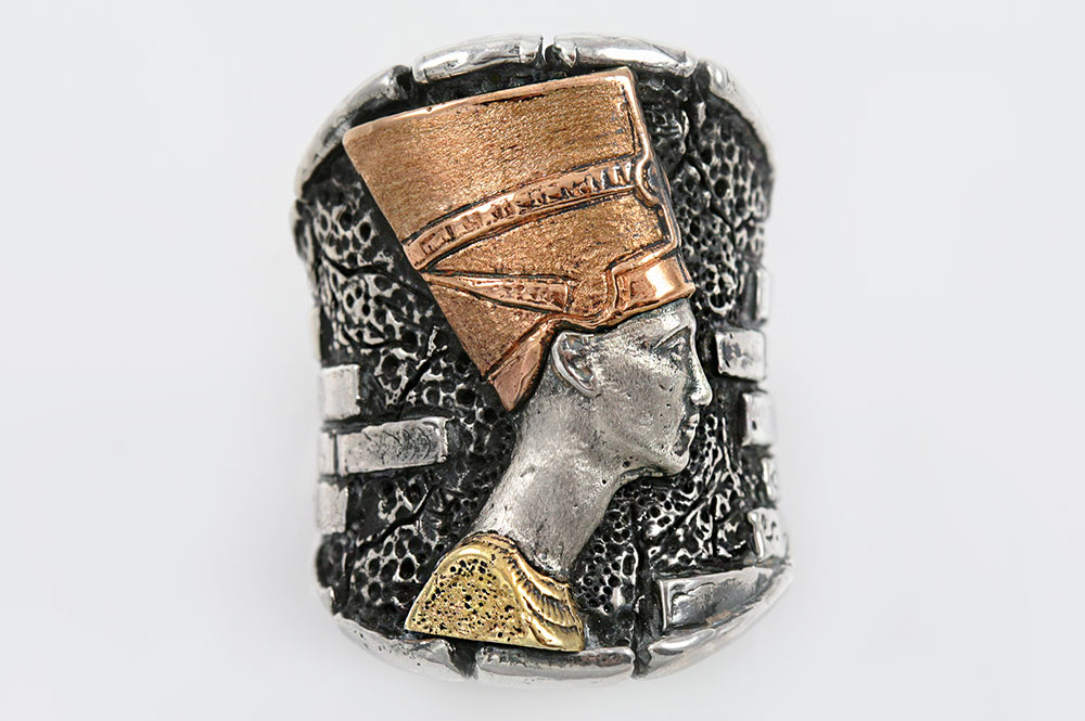Nefertiti Egyptian Modern 2 Tone Oxidized Silver Ring LR-139G