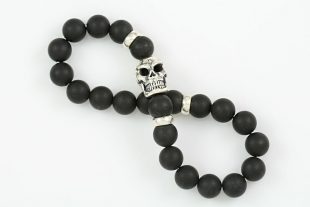 Neron Sterling Silver Skull Matte Black Onyx Beaded Bracelet BB-054