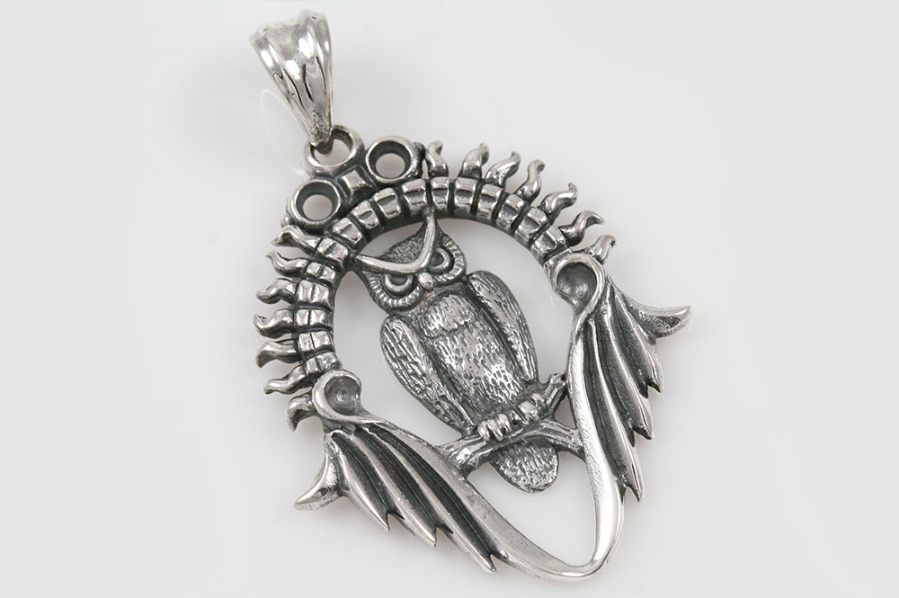 Owl on a Bench Silver Pendant PT-111