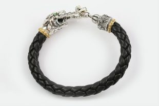 Pantheron Panther Head Leather Braided Silver Bracelet BR-044