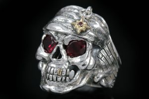 Pirate Skull Color CZ Eyed Silver Ring MR-004L