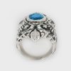 Queen Blue Topaz Baroque Long Oxidized Silver Ring LR-075T