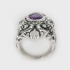 Queen Purple Amethyst Baroque Long Oxidized Silver Ring LR-075A