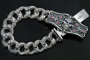 Rafill Gothic Maverick Sapphire Eyed Skull Luxurious Silver Bracelet BR-050