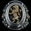 Rampant Gold Lion Heraldry Silver Ring MR-23G