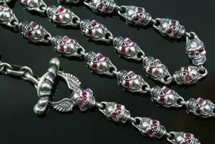Red Ruby Eyed Skull Link Chain Silver Necklace NK-120
