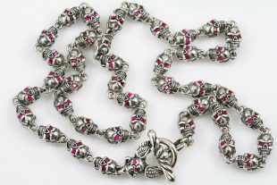 Red Ruby Eyed Skull Link Chain Silver Necklace NK-120