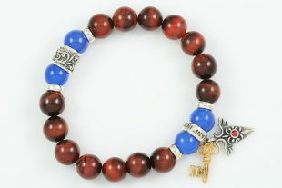 Right Direction 10mm Red Tiger Eye & Blue Agate Beaded Silver Bracelet BB-063