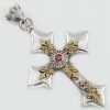 Ripsima Cross Natural Red Ruby Two Tone Silver Pendant PT-063