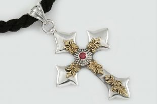 Ripsima Cross Natural Red Ruby Two Tone Silver Pendant PT-063