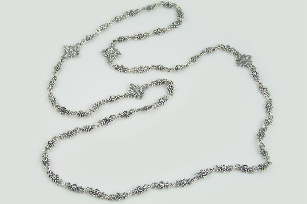 Roberta Natural Amethyst Silver Chain Necklace NK-122