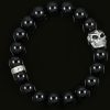 Robo Skull Silver 10mm Shiny Black Onyx Beaded Bracelet BB-057