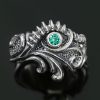 Rodnik Natural Green Zircon Gothic Oxidized Silver Artistic Ring LR-065