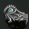 Rodnik Natural Green Zircon Gothic Oxidized Silver Artistic Ring LR-065