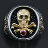 Roger Pirate Skull & Bones Stingray Skin Red Ruby Silver Ring UR-153