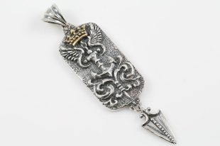 Royal Anchor Crown & Wings Silver Tag Pendant PT-092