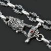 Royal Green Eyed Lion Head Silver Chain Necklace CHN-N2