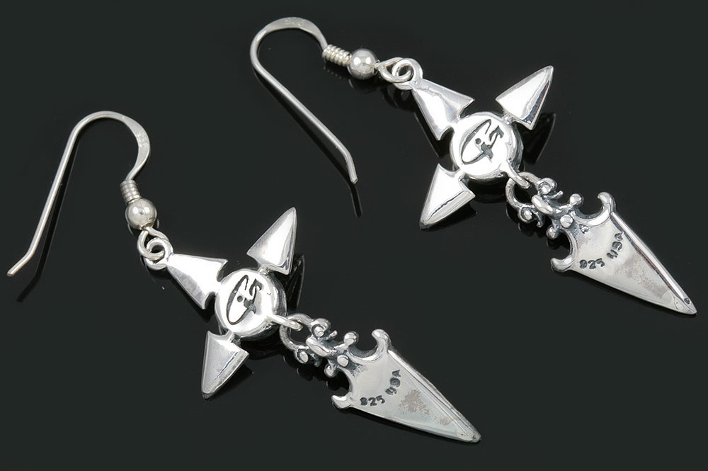 Ruby Cross Spearhead Arrow Drop Silver Earrings ER-018