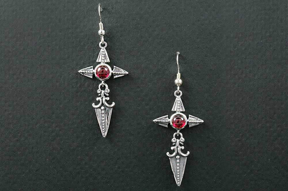 Ruby Cross Spearhead Arrow Drop Silver Earrings ER-018