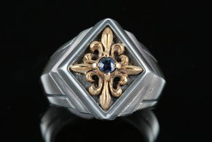 Sergius Gothic Style Silver Two Tone Ring With Sapphire MR-048