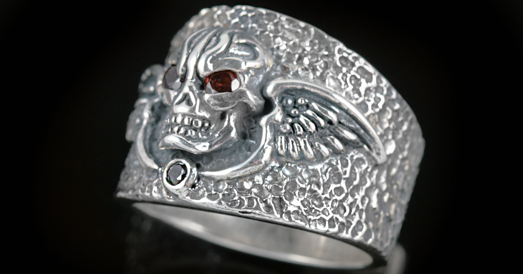 Harley biker skull order ring, oxidized silver man ring.