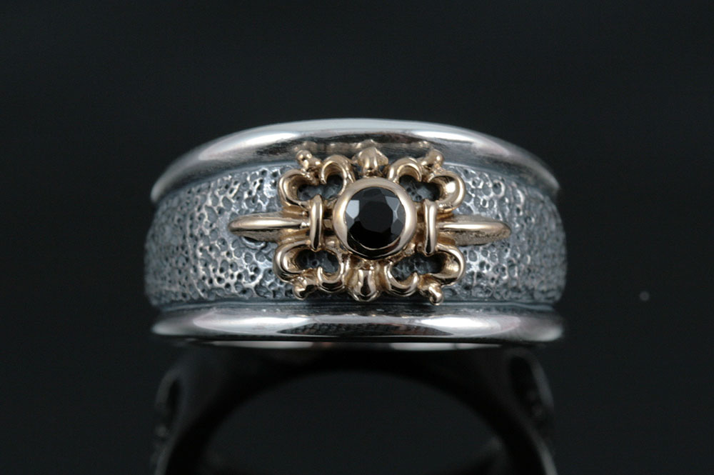 Spartan Bronze & Onyx Band or 18K Gold & Black Diamond Sterling Silver Ring MR-047