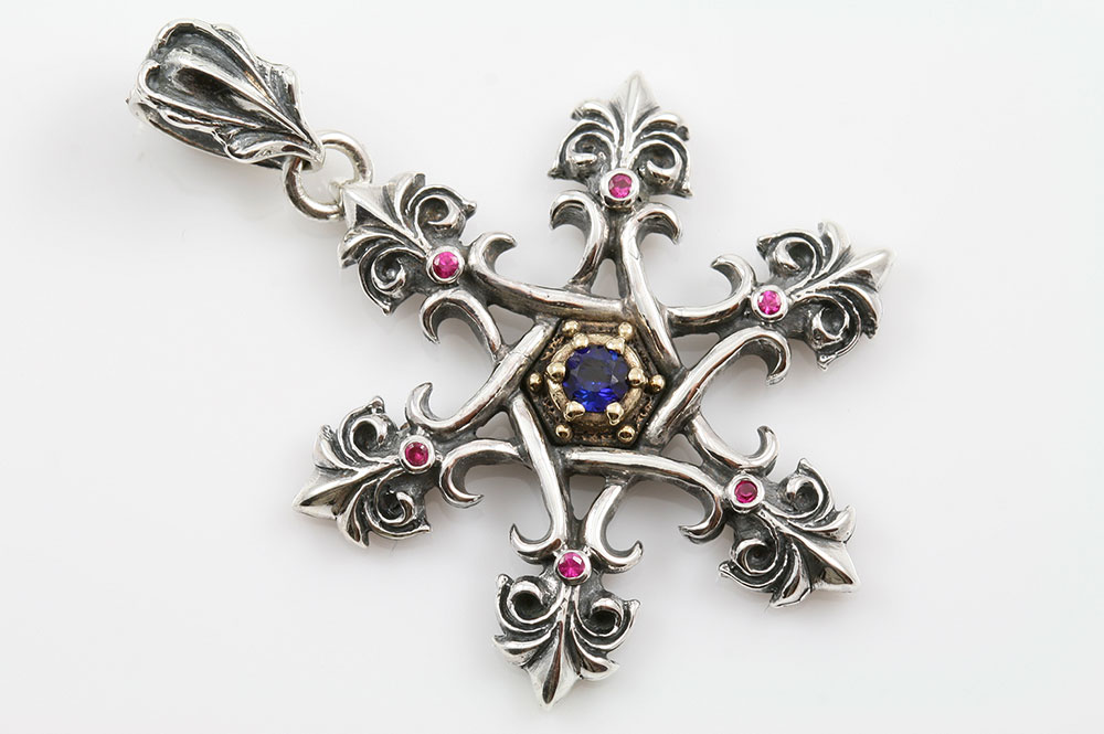 Star of David Gothic Cross Two Tone Silver Pendant PT-069
