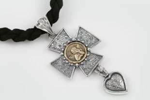 Stone Cross with Angel 2 Tone Bronze & Silver Pendant PT-075