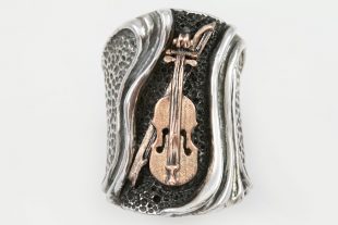 Stradivarius Violin Long Modern Two Tone Silver and 14K Gold Ring LR-102