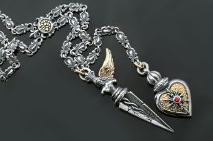 Sympathy Heart and Angel Dagger Silver Necklace NK-139