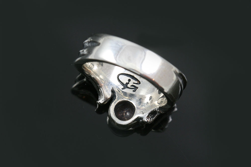 Double CZ Eyed Skull Gothic Oxidized Silver Ring UR-131