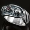 Two Skulls Red CZ Sterling Silver Ring MR-018