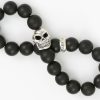 Silver Warrior Skull Matte Black Onyx Beaded Bracelet BB-056