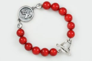 Woman Medallion Charm 10mm Red Coral Beaded Bracelet BB-087R