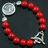 Woman Medallion Charm 10mm Red Coral Beaded Bracelet BB-087R